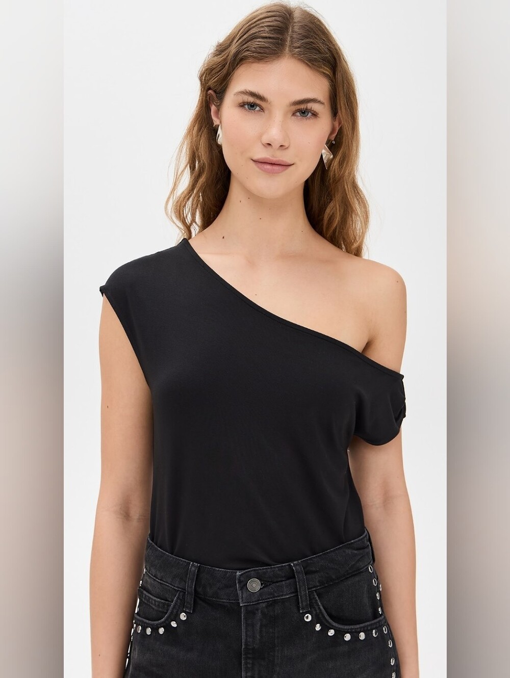 Good American Stretch Jersey Asymmetric Top Black Size XL NWT - Picture 2 of 6